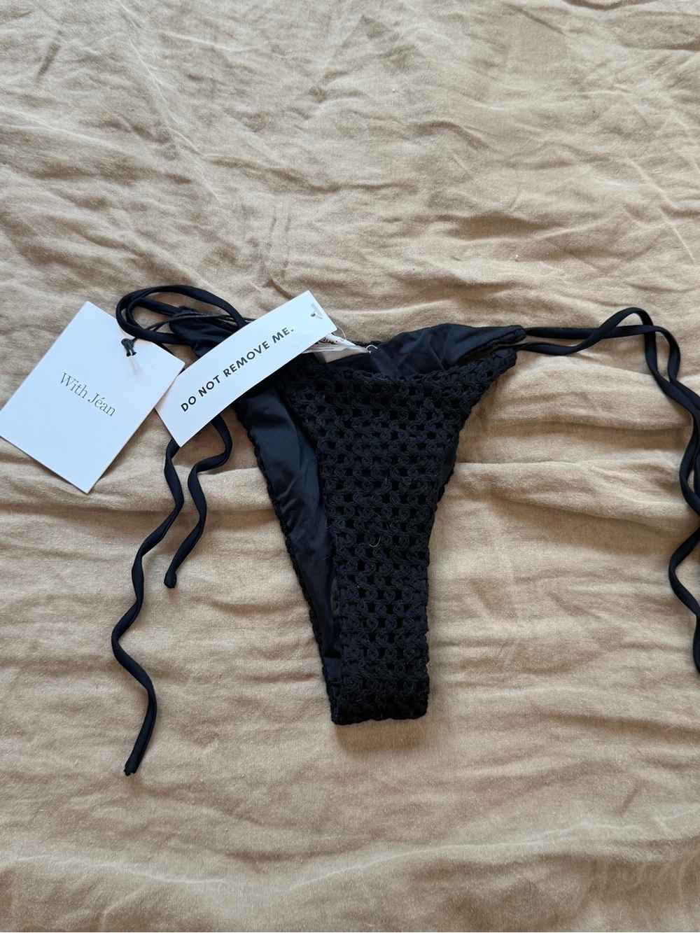 With Jéan Betsy Black Crochet Bikini Bottom XS NWT